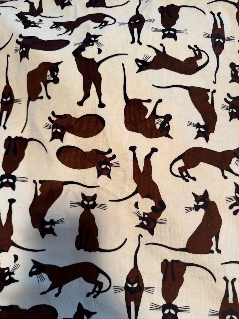 Stylized Siamese Cat Fabric Low-Pile Velveteen Corduroy 103”x 44"w Vintage Soft